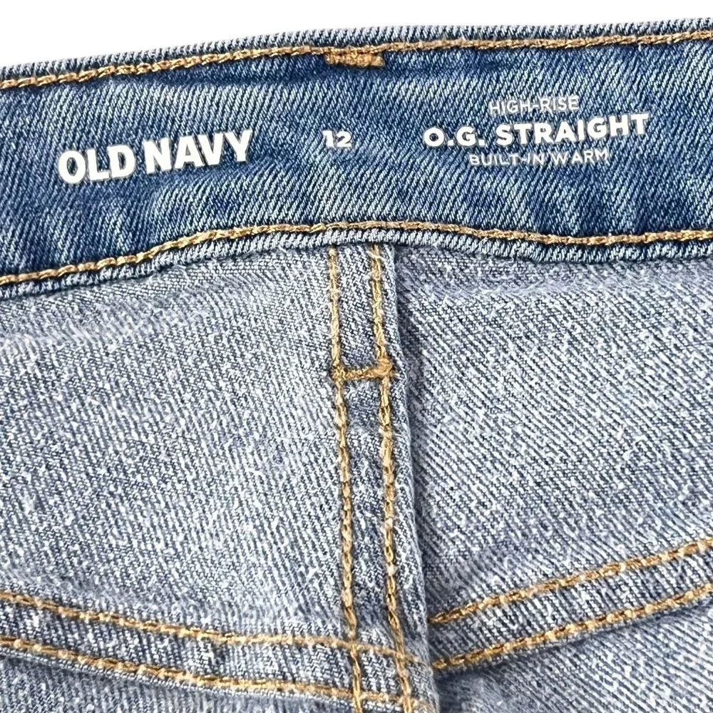Old Navy High Rise OG Straight Jeans Size 12 Light Wash Denim Stretch Womens - Picture 4 of 12